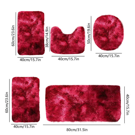 Tyidzon 5Pc Bath Mats for Bathroom, Quick-Dry Bathroom Rugs Sets Washable Non-Slip Bath Mat Ultra Soft Absorbent with U-Shaped Toilet for Bathroom, Tub, Shower, Gray 03-Red.