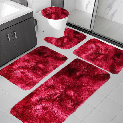Tyidzon 5Pc Bath Mats for Bathroom, Quick-Dry Bathroom Rugs Sets Washable Non-Slip Bath Mat Ultra Soft Absorbent with U-Shaped Toilet for Bathroom, Tub, Shower, Gray 03-Red.