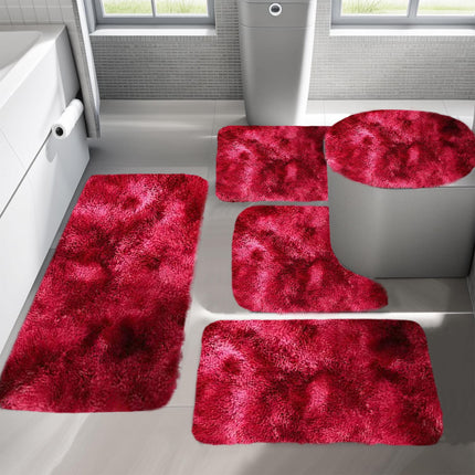 Tyidzon 5Pc Bath Mats for Bathroom, Quick-Dry Bathroom Rugs Sets Washable Non-Slip Bath Mat Ultra Soft Absorbent with U-Shaped Toilet for Bathroom, Tub, Shower, Gray 03-Red.