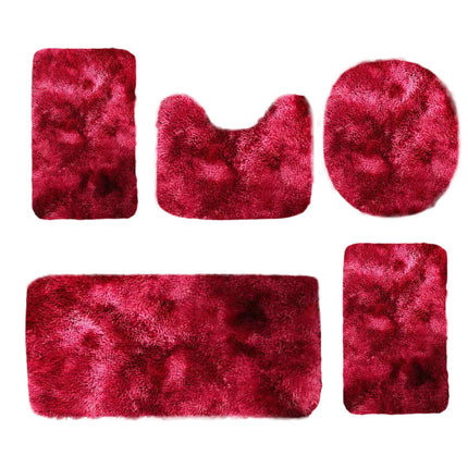 Tyidzon 5Pc Bath Mats for Bathroom, Quick-Dry Bathroom Rugs Sets Washable Non-Slip Bath Mat Ultra Soft Absorbent with U-Shaped Toilet for Bathroom, Tub, Shower, Gray 03-Red.
