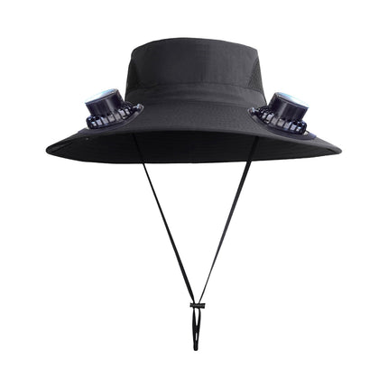 PALIFEUR Wide Brim Solar Fan Hat with 2 Solar Fan, Fan Built in Hat with Fans Solar Power, Solar Powered Fan Hat for Outdoor Fishing Travel, 3 Speed Adjustable Fan Hat Black.