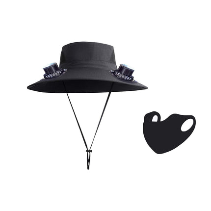 PALIFEUR Wide Brim Solar Fan Hat with 2 Solar Fan, Fan Built in Hat with Fans Solar Power, Solar Powered Fan Hat for Outdoor Fishing Travel, 3 Speed Adjustable Fan Hat Black.