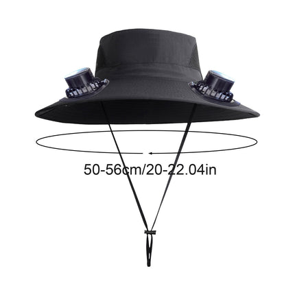PALIFEUR Wide Brim Solar Fan Hat with 2 Solar Fan, Fan Built in Hat with Fans Solar Power, Solar Powered Fan Hat for Outdoor Fishing Travel, 3 Speed Adjustable Fan Hat Black.