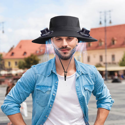 PALIFEUR Wide Brim Solar Fan Hat with 2 Solar Fan, Fan Built in Hat with Fans Solar Power, Solar Powered Fan Hat for Outdoor Fishing Travel, 3 Speed Adjustable Fan Hat Black.