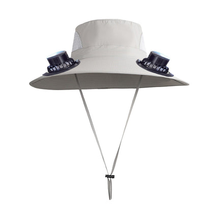 PALIFEUR Wide Brim Solar Fan Hat with 2 Solar Fan, Fan Built in Hat with Fans Solar Power, Solar Powered Fan Hat for Outdoor Fishing Travel, 3 Speed Adjustable Fan Hat Gray.