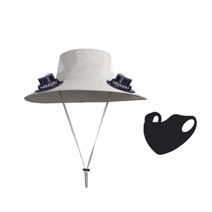 PALIFEUR Wide Brim Solar Fan Hat with 2 Solar Fan, Fan Built in Hat with Fans Solar Power, Solar Powered Fan Hat for Outdoor Fishing Travel, 3 Speed Adjustable Fan Hat Gray.