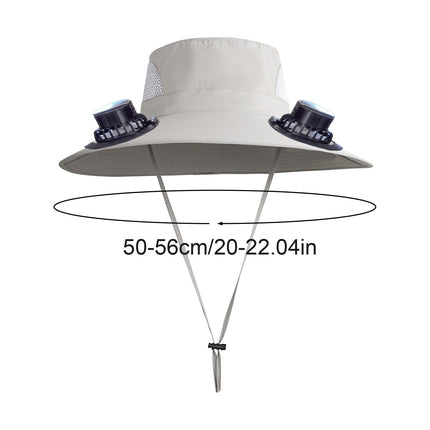 PALIFEUR Wide Brim Solar Fan Hat with 2 Solar Fan, Fan Built in Hat with Fans Solar Power, Solar Powered Fan Hat for Outdoor Fishing Travel, 3 Speed Adjustable Fan Hat Gray.