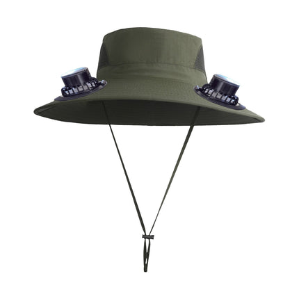 PALIFEUR Wide Brim Solar Fan Hat with 2 Solar Fan, Fan Built in Hat with Fans Solar Power, Solar Powered Fan Hat for Outdoor Fishing Travel, 3 Speed Adjustable Fan Hat Green.