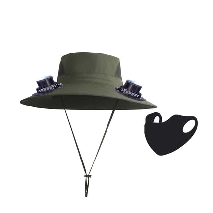 PALIFEUR Wide Brim Solar Fan Hat with 2 Solar Fan, Fan Built in Hat with Fans Solar Power, Solar Powered Fan Hat for Outdoor Fishing Travel, 3 Speed Adjustable Fan Hat Green.