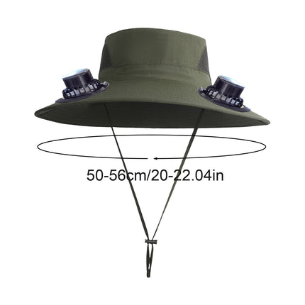 PALIFEUR Wide Brim Solar Fan Hat with 2 Solar Fan, Fan Built in Hat with Fans Solar Power, Solar Powered Fan Hat for Outdoor Fishing Travel, 3 Speed Adjustable Fan Hat Green.
