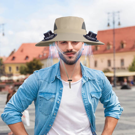 PALIFEUR Wide Brim Solar Fan Hat with 2 Solar Fan, Fan Built in Hat with Fans Solar Power, Solar Powered Fan Hat for Outdoor Fishing Travel, 3 Speed Adjustable Fan Hat White.