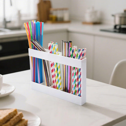Tyidzon Acrylic Straw Holder for Cabinet, Reusable Tumbler Straw Organizer Storage Container Straw Holder for Counter Cabinet Cupboard Kitchen White.
