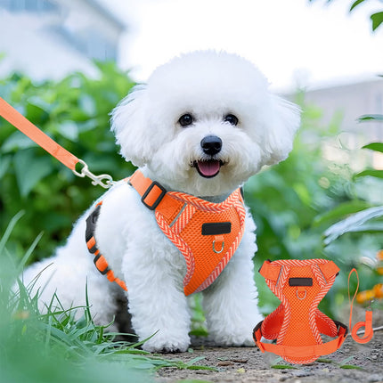 Tyidzon Small Dog Harness with Pet Lead, Puppy Harness Reflective Step-in Puppy Pet Harnesses for Small Medium Dogs and Cats Orange.
