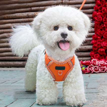 Tyidzon Small Dog Harness with Pet Lead, Puppy Harness Reflective Step-in Puppy Pet Harnesses for Small Medium Dogs and Cats Orange.