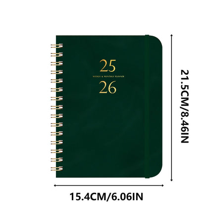 Xuniizn Academic Planner 2025-2026, Daily, Weekly & Monthly Planner, Journaling Notebooks for Work, Spiral Notebook, Twin-Wire Binding Day and Weekly Agenda for Work, Daily Planner Army Green.