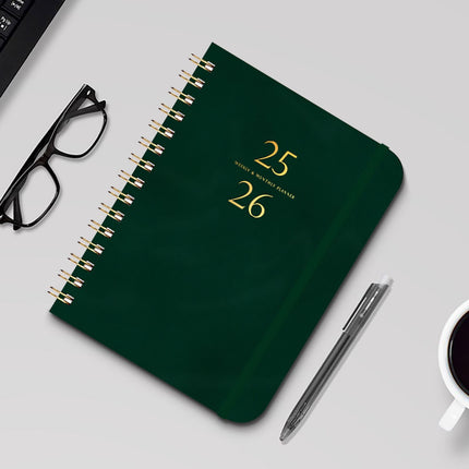 Xuniizn Academic Planner 2025-2026, Daily, Weekly & Monthly Planner, Journaling Notebooks for Work, Spiral Notebook, Twin-Wire Binding Day and Weekly Agenda for Work, Daily Planner Army Green.