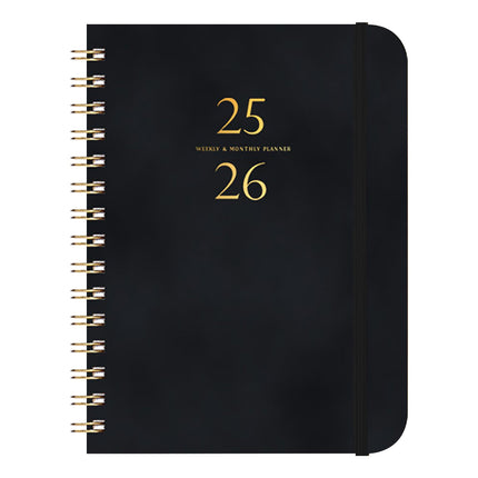 Xuniizn Academic Planner 2025-2026, Daily, Weekly & Monthly Planner, Journaling Notebooks for Work, Spiral Notebook, Twin-Wire Binding Day and Weekly Agenda for Work, Daily Planner Black.