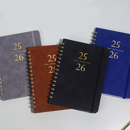Xuniizn Academic Planner 2025-2026, Daily, Weekly & Monthly Planner, Journaling Notebooks for Work, Spiral Notebook, Twin-Wire Binding Day and Weekly Agenda for Work, Daily Planner Black.