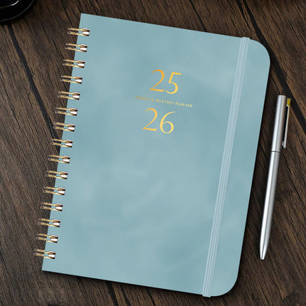 Xuniizn Academic Planner 2025-2026, Daily, Weekly & Monthly Planner, Journaling Notebooks for Work, Spiral Notebook, Twin-Wire Binding Day and Weekly Agenda for Work, Daily Planner Blue.