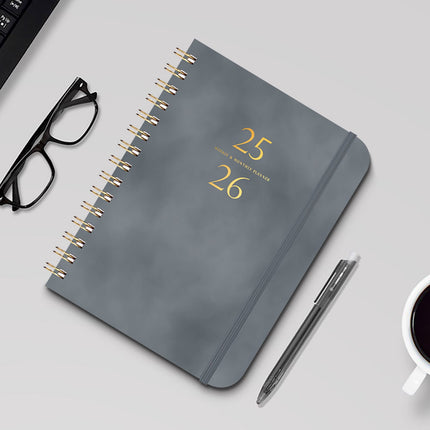 Xuniizn Academic Planner 2025-2026, Daily, Weekly & Monthly Planner, Journaling Notebooks for Work, Spiral Notebook, Twin-Wire Binding Day and Weekly Agenda for Work, Daily Planner Gray.