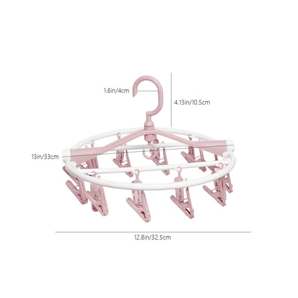 Tyidzon Drying Rack Clothing Hanging Clothes Drying Rack with 20 Clips, Heavy Duty Round Clothes Hangers Clothes Rack for Drying Towel, Sock, Hat, Scarf Pink.