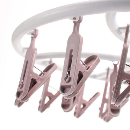 Tyidzon Drying Rack Clothing Hanging Clothes Drying Rack with 20 Clips, Heavy Duty Round Clothes Hangers Clothes Rack for Drying Towel, Sock, Hat, Scarf Pink.