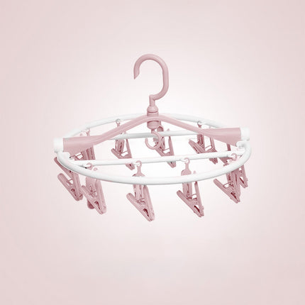 Tyidzon Drying Rack Clothing Hanging Clothes Drying Rack with 20 Clips, Heavy Duty Round Clothes Hangers Clothes Rack for Drying Towel, Sock, Hat, Scarf Pink.