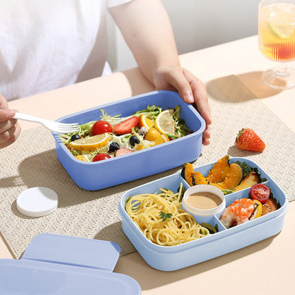 Xuniizn Bento Box Adult Lunch Box, Containers for Adults Men Women, Lunchable Food Container with Utensils, Sauce Jar, Muffin Liners, Microwave & Dishwasher Safe Blue#5.