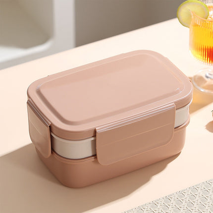 Xuniizn Bento Box Adult Lunch Box, Containers for Adults Men Women, Lunchable Food Container with Utensils, Sauce Jar, Muffin Liners, Microwave & Dishwasher Safe Brown.