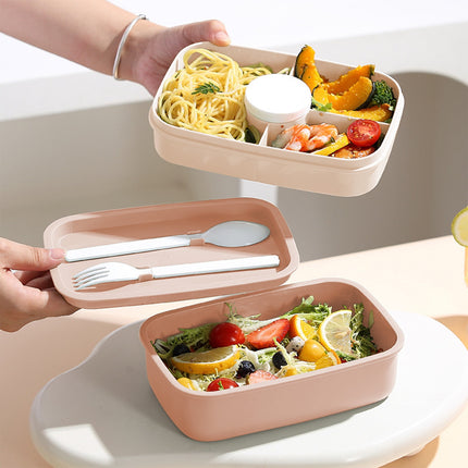 Xuniizn Bento Box Adult Lunch Box, Containers for Adults Men Women, Lunchable Food Container with Utensils, Sauce Jar, Muffin Liners, Microwave & Dishwasher Safe Brown.