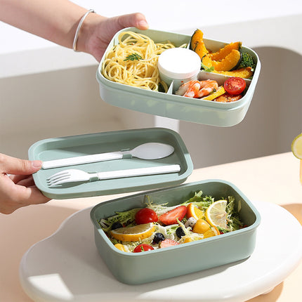 Xuniizn Bento Box Adult Lunch Box, Containers for Adults Men Women, Lunchable Food Container with Utensils, Sauce Jar, Muffin Liners, Microwave & Dishwasher Safe Green#3.