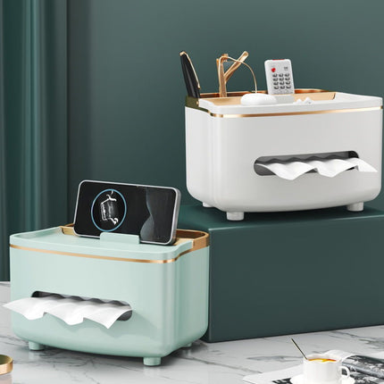 Xuniizn Tissue Box Cover Square 6x4x5" - Acrylic Tissue Box Holder, Elegant Tissue Holder & Napkin Dispenser for Home - Modern Kleenex Box Covers for Office, Restaurant, Gold Green(8.46x6.1x4.92").