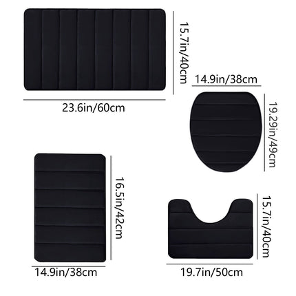 Xuniizn Bathroom Rugs Sets 4 Piece, Bath Mat Set and Oval Toilet Base with Rubber Backing, Plush Absorbent Shaggy Chenille Washable Mats, Includes 16x24", 16x20", 15x17" and 15x19" Rugs, Blue Black.