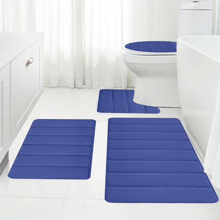 Xuniizn Bathroom Rugs Sets 4 Piece, Bath Mat Set and Oval Toilet Base with Rubber Backing, Plush Absorbent Shaggy Chenille Washable Mats, Includes 16x24", 16x20", 15x17" and 15x19" Rugs Blue.