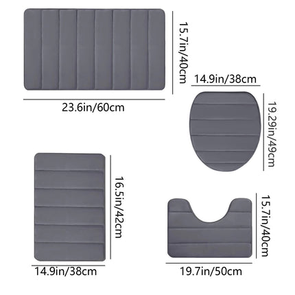 Xuniizn Bathroom Rugs Sets 4 Piece, Bath Mat Set and Oval Toilet Base with Rubber Backing, Plush Absorbent Shaggy Chenille Washable Mats, Includes 16x24", 16x20", 15x17" and 15x19" Rugs, Blue Dark Gray.