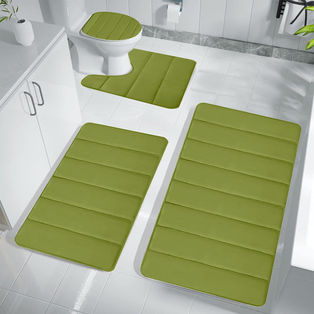 Xuniizn Bathroom Rugs Sets 4 Piece, Bath Mat Set and Oval Toilet Base with Rubber Backing, Plush Absorbent Shaggy Chenille Washable Mats, Includes 16x24", 16x20", 15x17" and 15x19" Rugs, Blue Green.