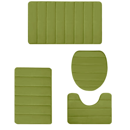 Xuniizn Bathroom Rugs Sets 4 Piece, Bath Mat Set and Oval Toilet Base with Rubber Backing, Plush Absorbent Shaggy Chenille Washable Mats, Includes 16x24", 16x20", 15x17" and 15x19" Rugs, Blue Green.