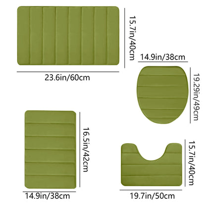 Xuniizn Bathroom Rugs Sets 4 Piece, Bath Mat Set and Oval Toilet Base with Rubber Backing, Plush Absorbent Shaggy Chenille Washable Mats, Includes 16x24", 16x20", 15x17" and 15x19" Rugs, Blue Green.