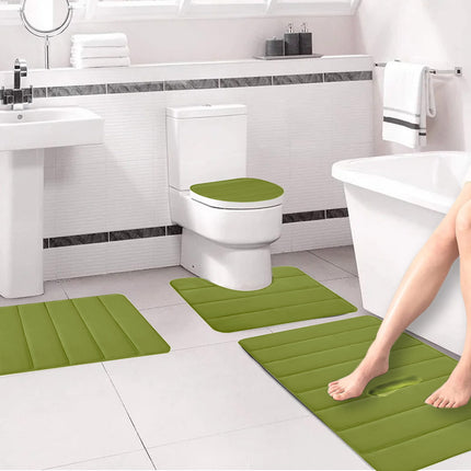 Xuniizn Bathroom Rugs Sets 4 Piece, Bath Mat Set and Oval Toilet Base with Rubber Backing, Plush Absorbent Shaggy Chenille Washable Mats, Includes 16x24", 16x20", 15x17" and 15x19" Rugs, Blue Green.