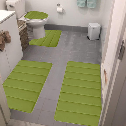 Xuniizn Bathroom Rugs Sets 4 Piece, Bath Mat Set and Oval Toilet Base with Rubber Backing, Plush Absorbent Shaggy Chenille Washable Mats, Includes 16x24", 16x20", 15x17" and 15x19" Rugs, Blue Green.