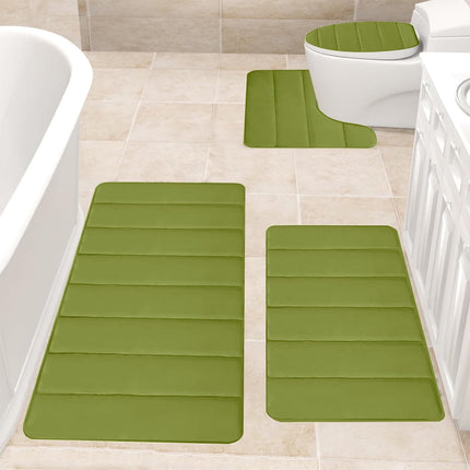 Xuniizn Bathroom Rugs Sets 4 Piece, Bath Mat Set and Oval Toilet Base with Rubber Backing, Plush Absorbent Shaggy Chenille Washable Mats, Includes 16x24", 16x20", 15x17" and 15x19" Rugs, Blue Green.