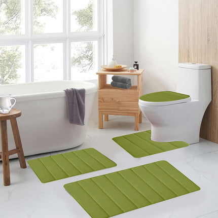 Xuniizn Bathroom Rugs Sets 4 Piece, Bath Mat Set and Oval Toilet Base with Rubber Backing, Plush Absorbent Shaggy Chenille Washable Mats, Includes 16x24", 16x20", 15x17" and 15x19" Rugs, Blue Green.