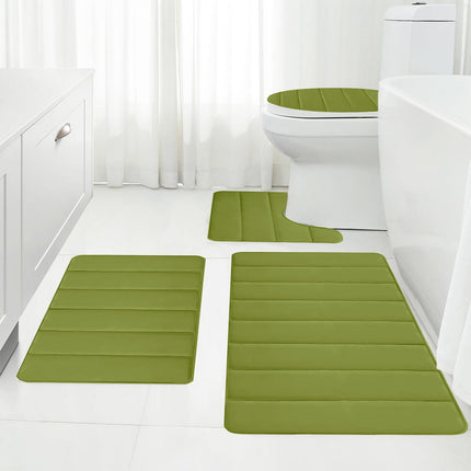 Xuniizn Bathroom Rugs Sets 4 Piece, Bath Mat Set and Oval Toilet Base with Rubber Backing, Plush Absorbent Shaggy Chenille Washable Mats, Includes 16x24", 16x20", 15x17" and 15x19" Rugs, Blue Green.