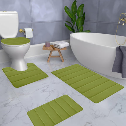 Xuniizn Bathroom Rugs Sets 4 Piece, Bath Mat Set and Oval Toilet Base with Rubber Backing, Plush Absorbent Shaggy Chenille Washable Mats, Includes 16x24", 16x20", 15x17" and 15x19" Rugs, Blue Green.
