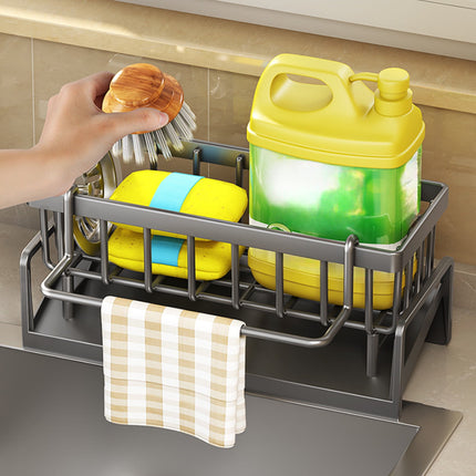 PALIFEUR Sponge Holder for Kitchen Sink, Kitchen Sink Organizer Rustproof 304 Stainless Steel Detachable Dishcloth Rack Sink Caddy, Kitchen Sponge Holder Bathroom Organizer Brush Holder Storage Gray.