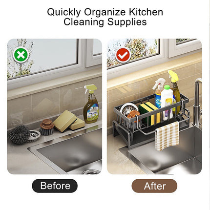 PALIFEUR Sponge Holder for Kitchen Sink, Kitchen Sink Organizer Rustproof 304 Stainless Steel Detachable Dishcloth Rack Sink Caddy, Kitchen Sponge Holder Bathroom Organizer Brush Holder Storage Gray.