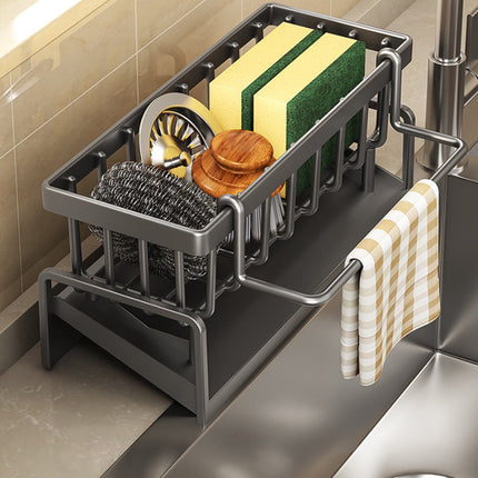 PALIFEUR Sponge Holder for Kitchen Sink, Kitchen Sink Organizer Rustproof 304 Stainless Steel Detachable Dishcloth Rack Sink Caddy, Kitchen Sponge Holder Bathroom Organizer Brush Holder Storage Gray.