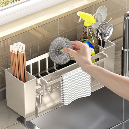 PALIFEUR Sponge Holder for Kitchen Sink, Kitchen Sink Organizer Rustproof 304 Stainless Steel Detachable Dishcloth Rack Sink Caddy, Kitchen Sponge Holder Bathroom Organizer Brush Holder Storage XB_#Beige.