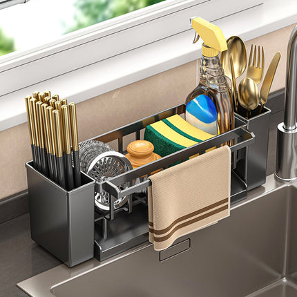 PALIFEUR Sponge Holder for Kitchen Sink, Kitchen Sink Organizer Rustproof 304 Stainless Steel Detachable Dishcloth Rack Sink Caddy, Kitchen Sponge Holder Bathroom Organizer Brush Holder Storage XB_#Gray.