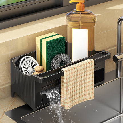 PALIFEUR Sponge Holder for Kitchen Sink, Kitchen Sink Organizer Rustproof 304 Stainless Steel Detachable Dishcloth Rack Sink Caddy, Kitchen Sponge Holder Bathroom Organizer Brush Holder Storage XD_#Black.